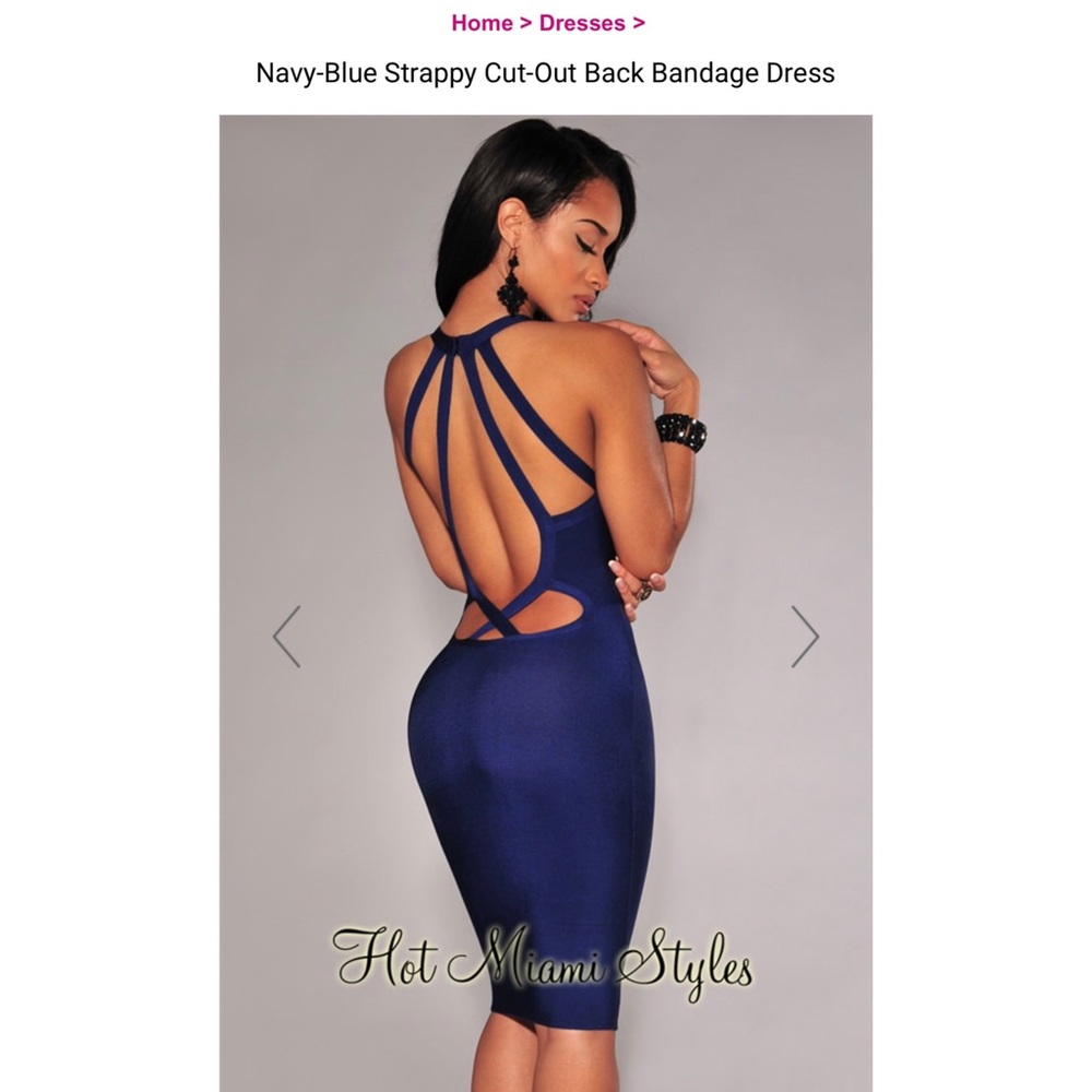 Navy-Blue Strappy Cut-Out Back Bandage Dress